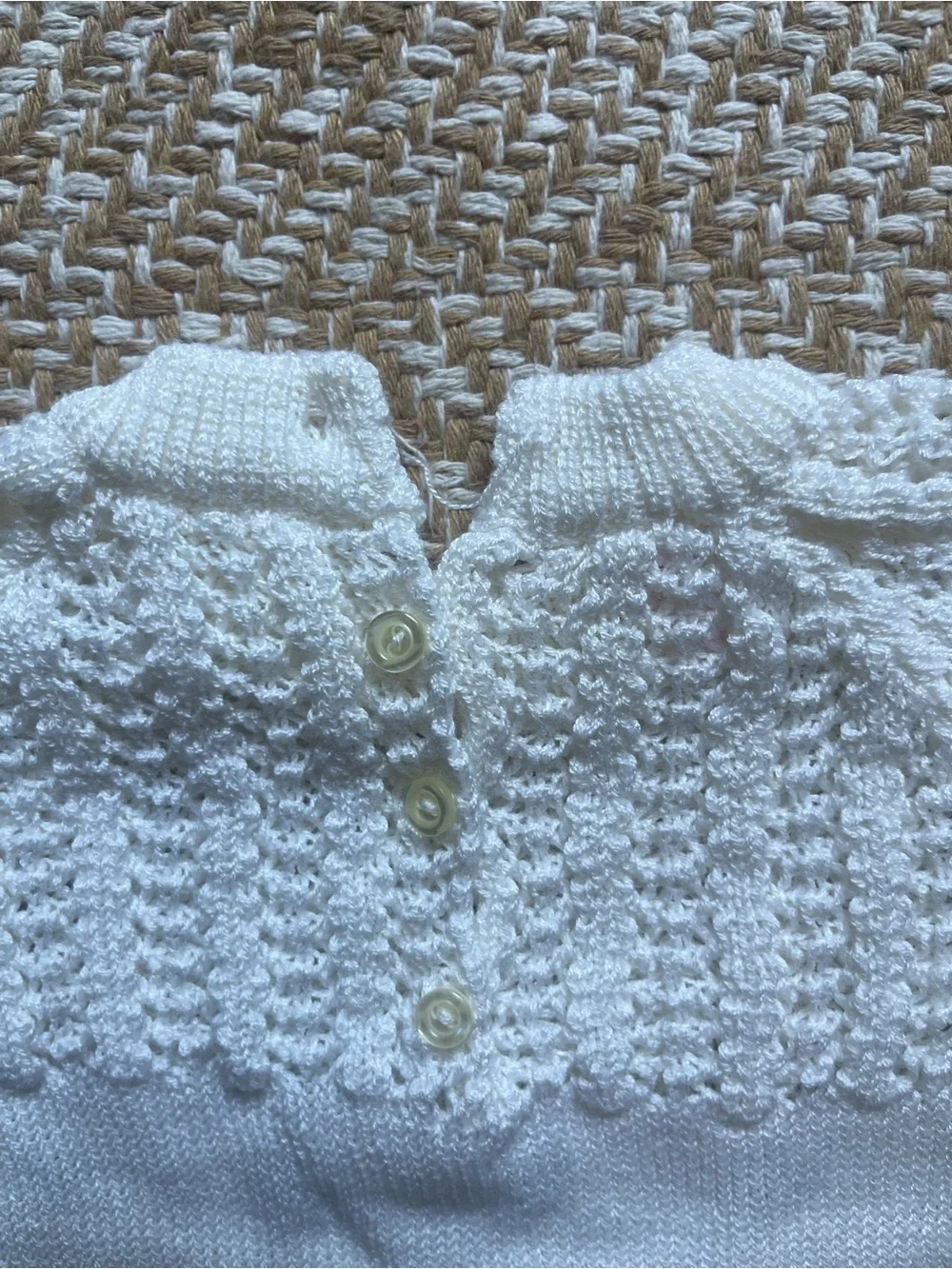 Vintage Menar Import Miami White Knit Baby Bubble Romper Embroidered (call out)